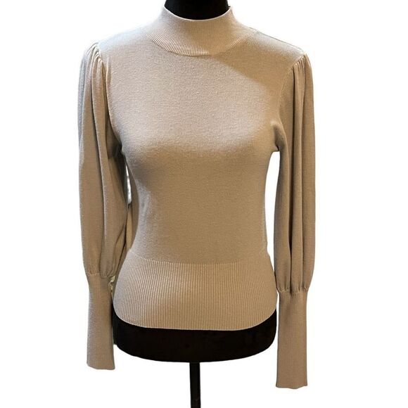 Robertson + Rodeo cropped puff sleeve grey gray sweater ribbed neck size Small - Picture 5 of 13